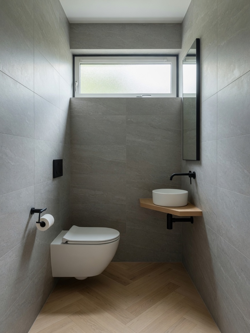 Compact toilet met hoekplank en ronde waskom